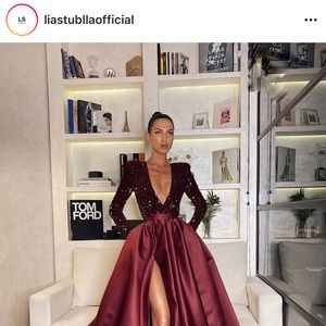 Lia Stublla Burgundy Sequin Prom Dress